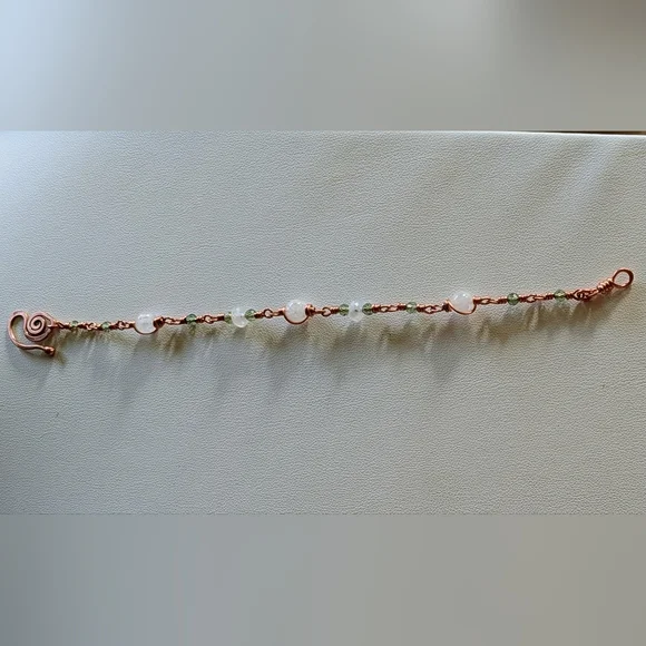 Moonstone Copper Chain Bracelet Rare Green Apatite Gems Dainty Artisan Crafted - Picture 13 of 16
